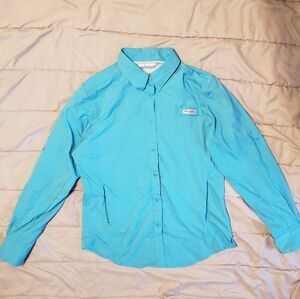 Columbia Women Blue PFG Tamiami Fishing Shirt S